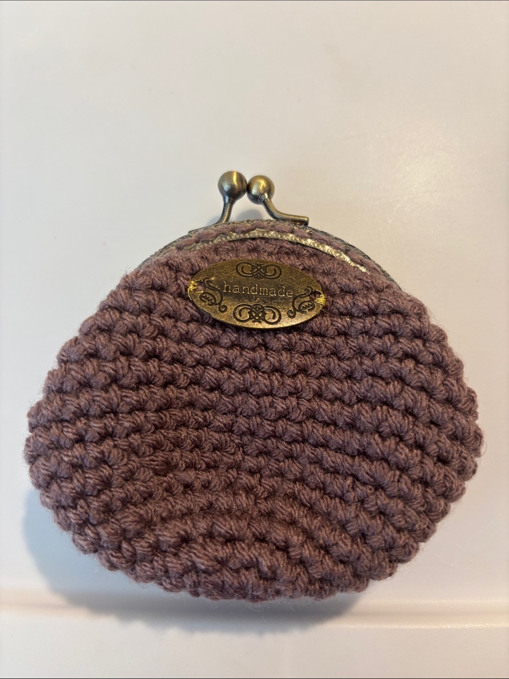 Handmade Mauve Crochet Coin Purse with Kiss Lock